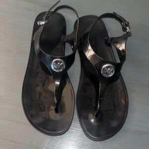 Michael Kors Black Lillie PVC Jelly Thong Sandals Womens Size 8 Big Silver MK